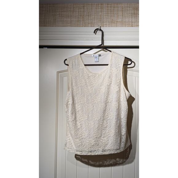 WD.NY Cream Lace Overlay Tank/Shell Top Womens Size XL - Picture 8 of 9